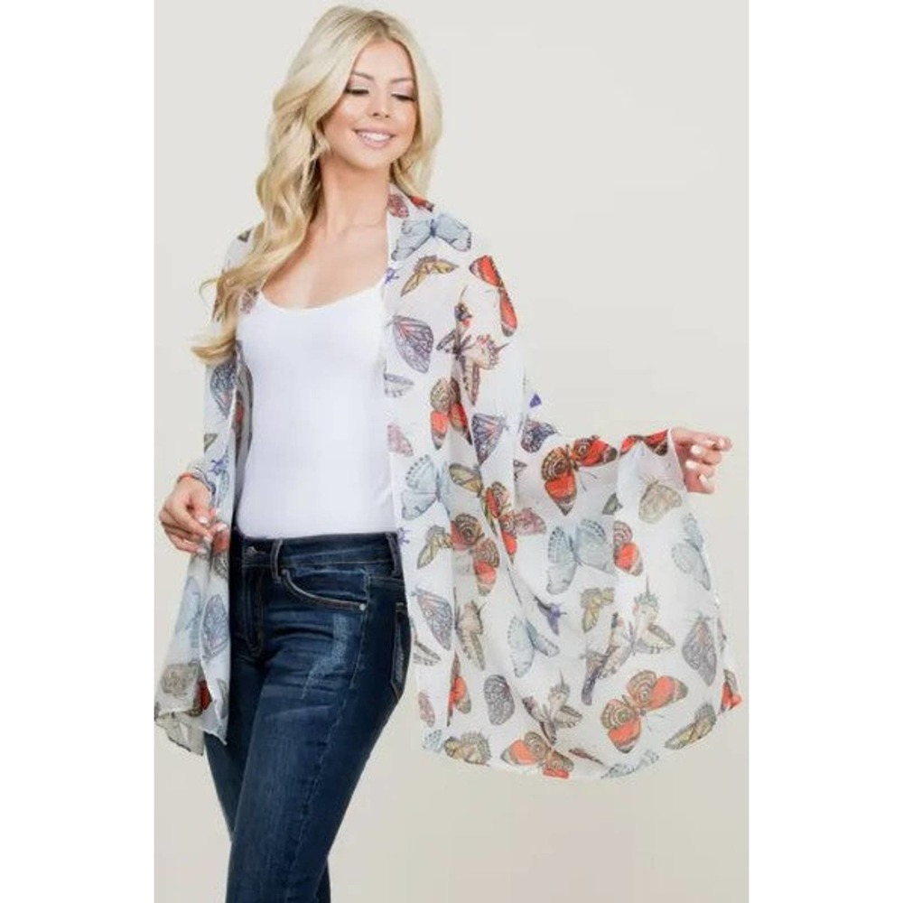 Butterfly Print Scarf Wrap White Colorful - Picture 2 of 5